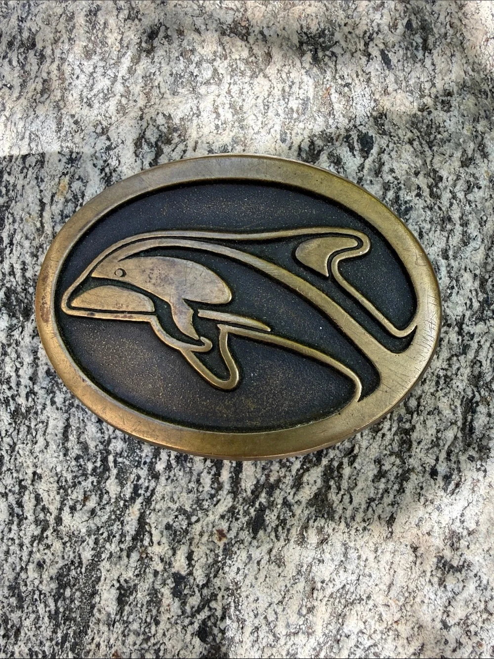 Rainbow metals vintage sandcastle solid brass belt buckle